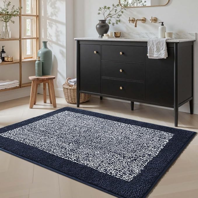 48x32 Large Bathroom Rugs Washable Non Slip, Dark Blue Bath Mat - Image 3