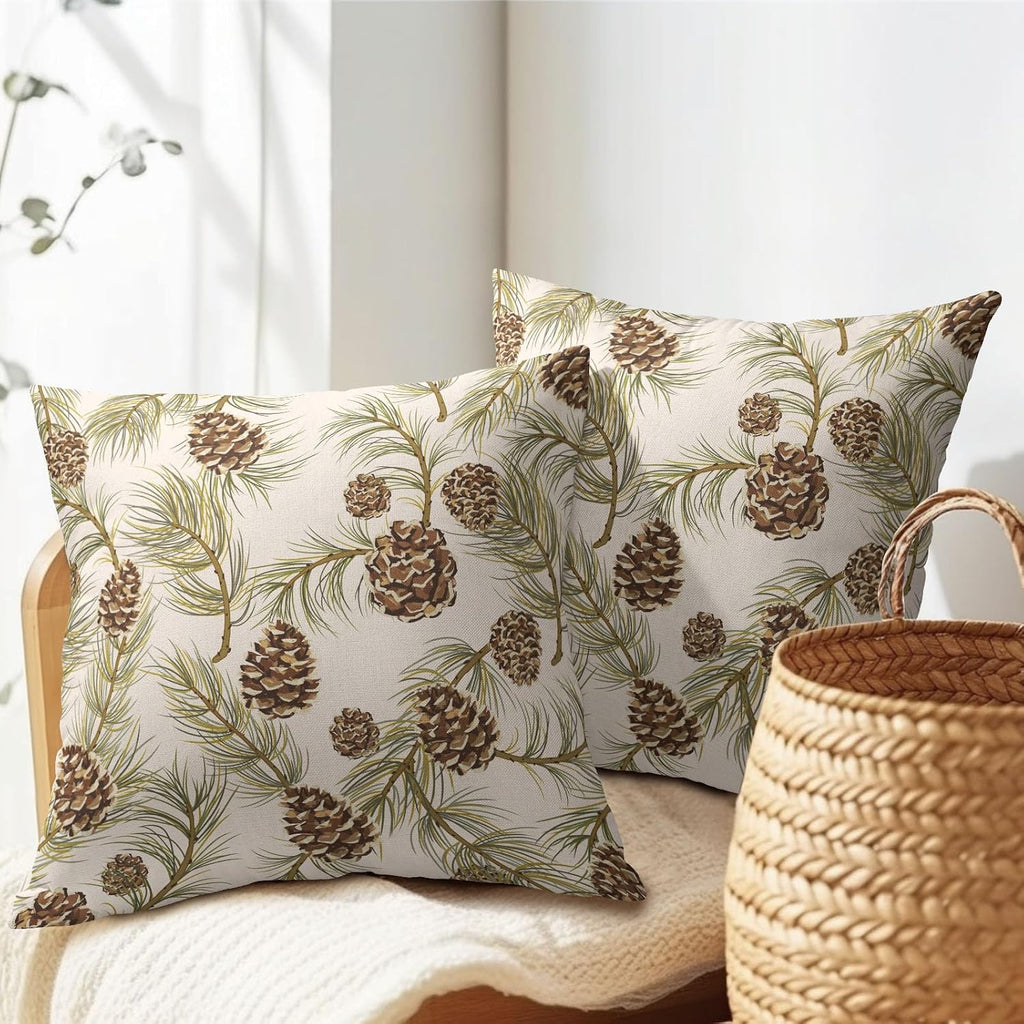 Winter Pine Cone Pillow Covers 18x18 Inch Set of 2 Christmas Theme Pinecone Plant Outdoor Throw Pillows Rustic Xmas Holiday Pillowcases for Couch Sofa Bed Home Decor