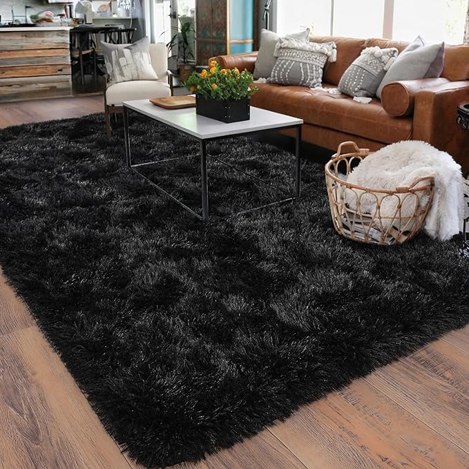 Rugs for Living Room 5x7, Soft Shaggy Modern Shag Black Area Rug for Bedroom - Image 7
