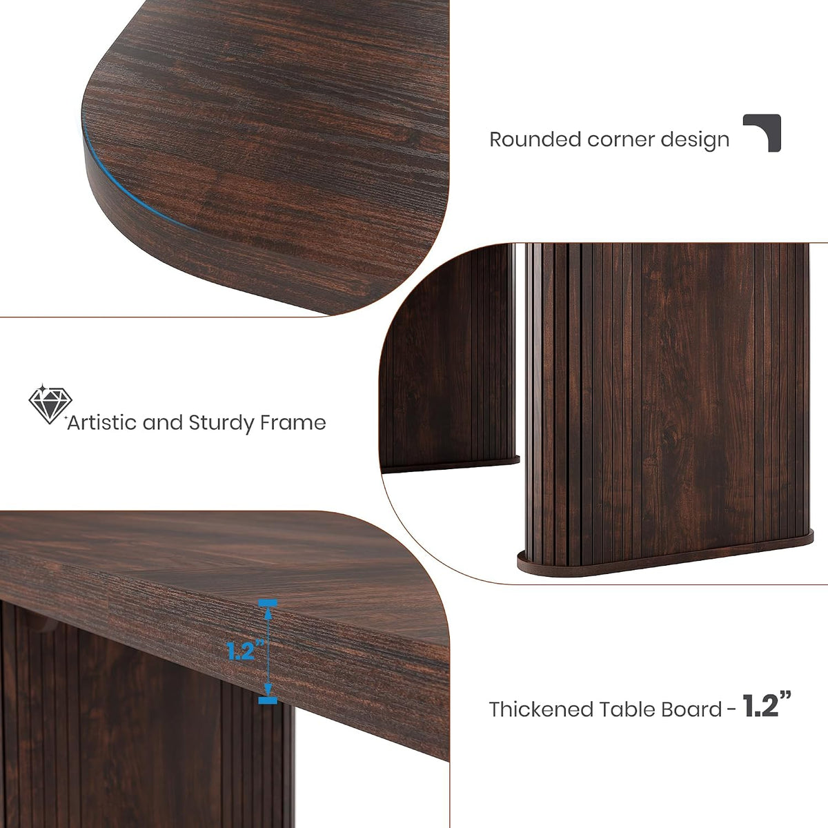 Garvee Dining Table for 6-8 People - 62" Long Kitchen Table, Black Walnut