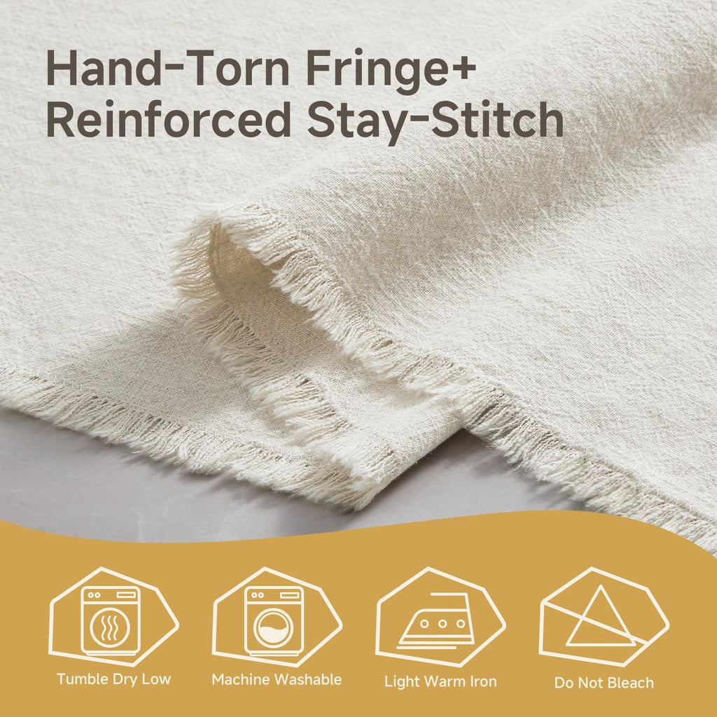 KINGSTONE 14 x 108 Inches Frayed Edge Table Runner, 270G Heavyweight Sand Washed Slub Texture Cotton Linen for Modern Farmhouse, Rustic Home Decorations Dining Room Wedding Boho Decor, White