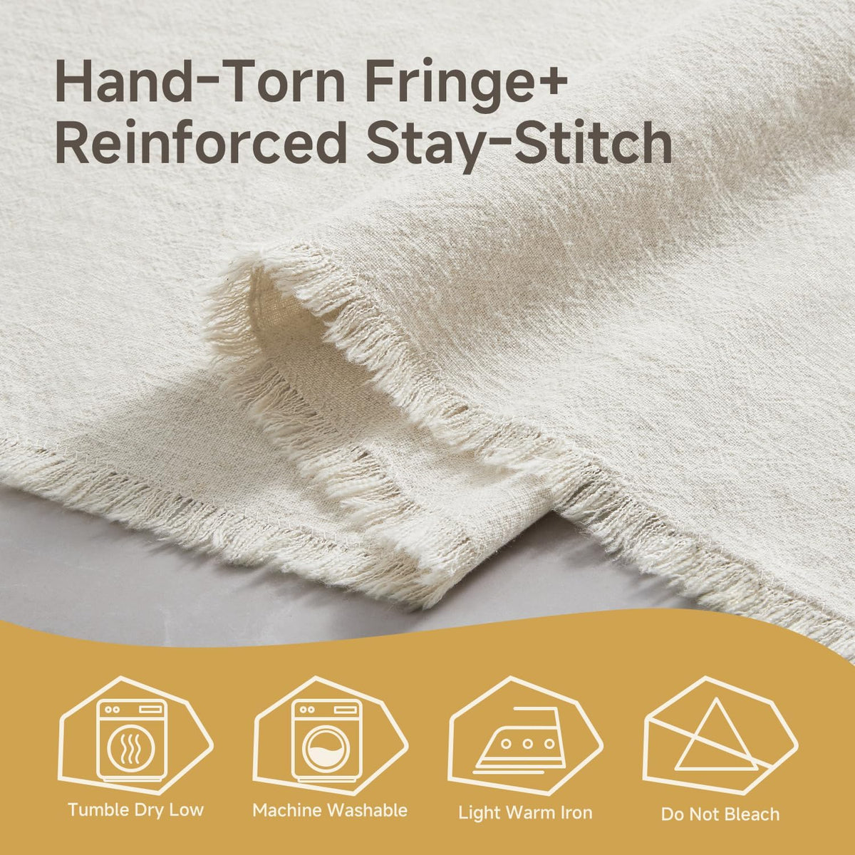 KINGSTONE 14 x 108 Inches Frayed Edge Table Runner, 270G Heavyweight Sand Washed Slub Texture Cotton Linen for Modern Farmhouse, Rustic Home Decorations Dining Room Wedding Boho Decor, White