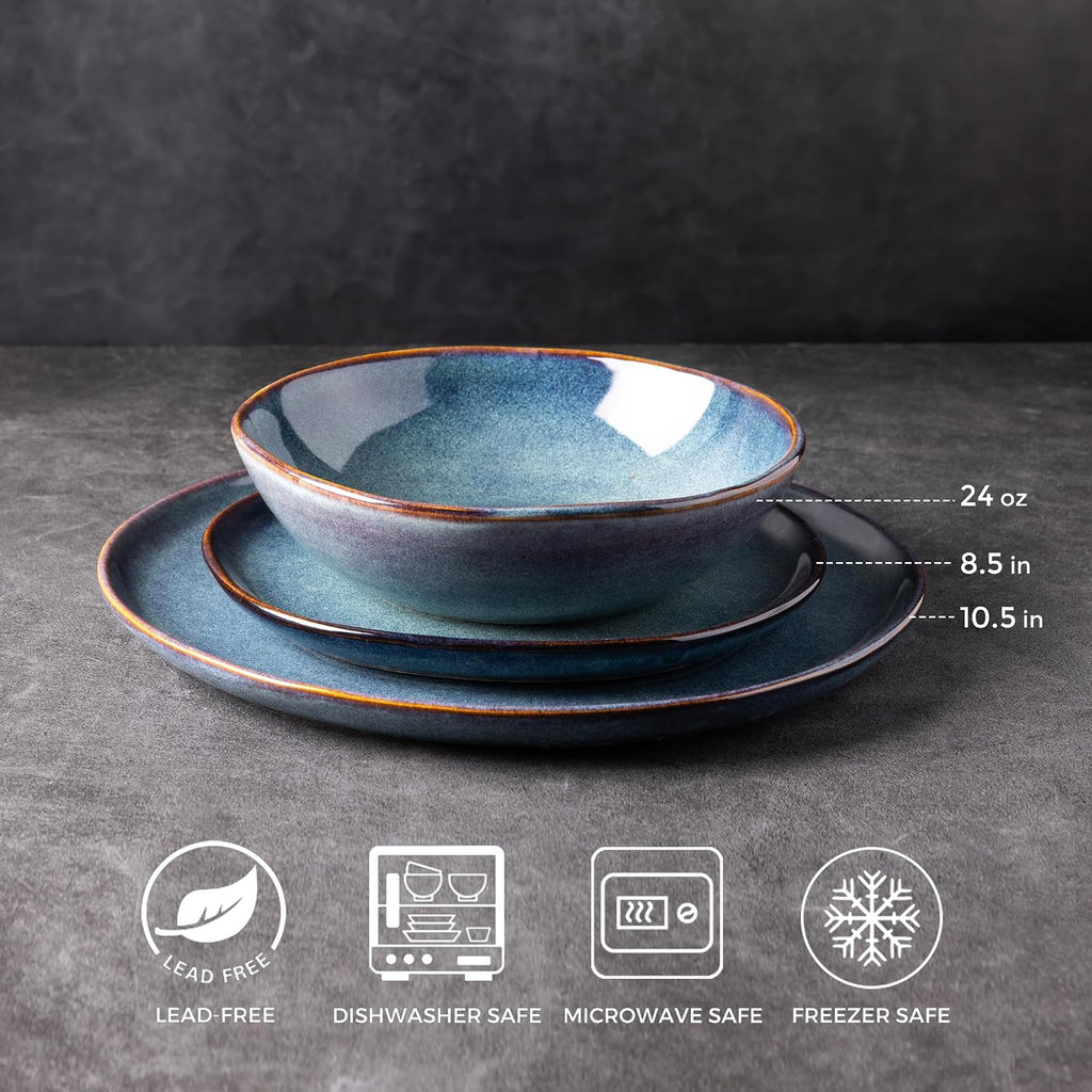 AmorArc Ceramic Dinnerware Sets for 6, 18Pcs Plates and Bowls Sets Dishes