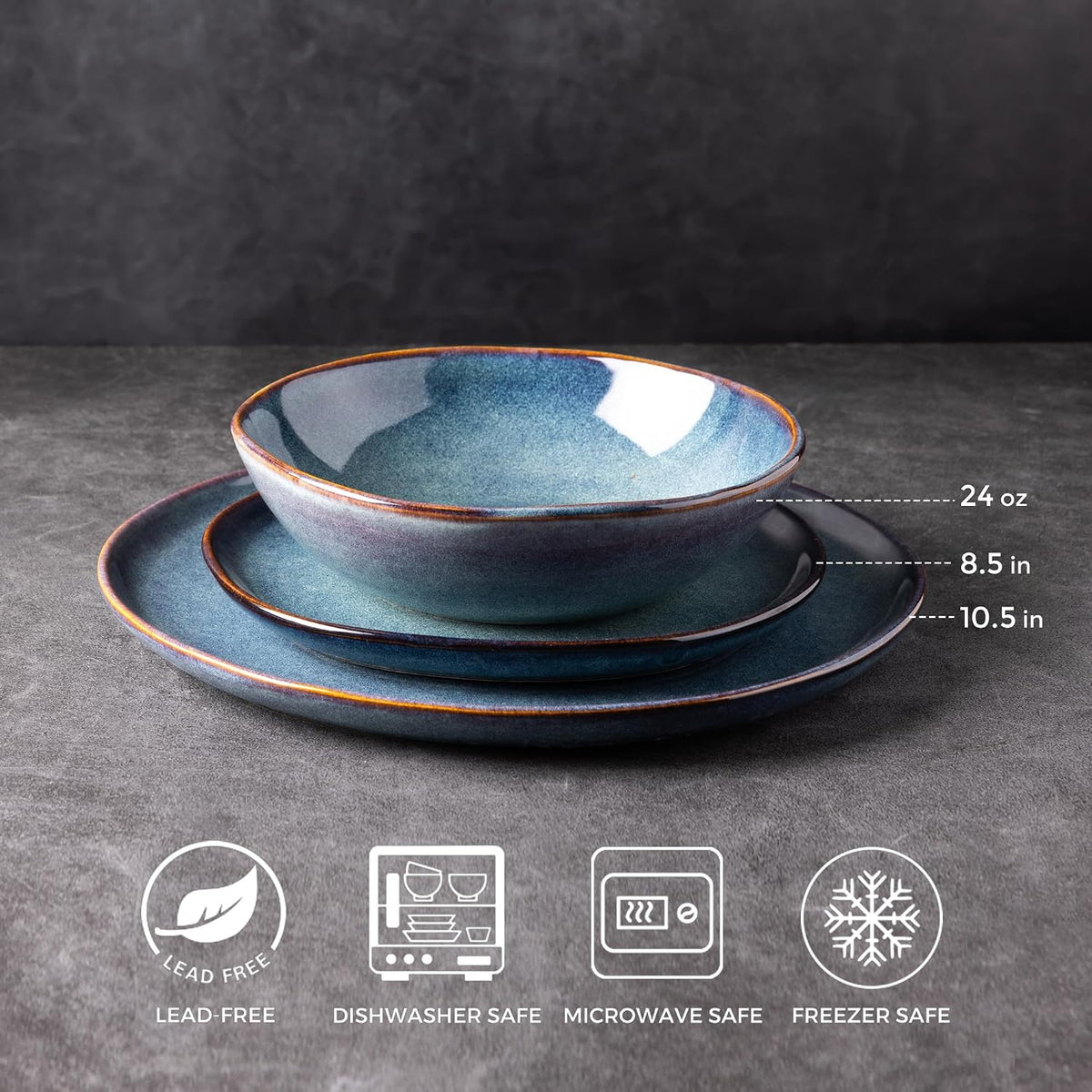 AmorArc Ceramic Dinnerware Sets for 6, 18Pcs Plates and Bowls Sets Dishes