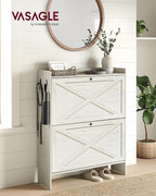 VASAGLE Narrow Shoe Storage Cabinet Organizer with 2 Flip Drawers