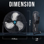Tornado 18" High Velocity Floor Fan Industrial Metal 3-Speed Heavy Duty Cooling Fan for Workshop, Garage, Home, Office, 120° Tilt Adjustment, 6ft Cord, Black