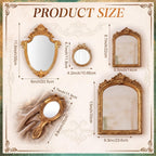 5 Pcs Vintage Gold Wall Mirror Set, 13in/8in/7in/4in, Classic Style