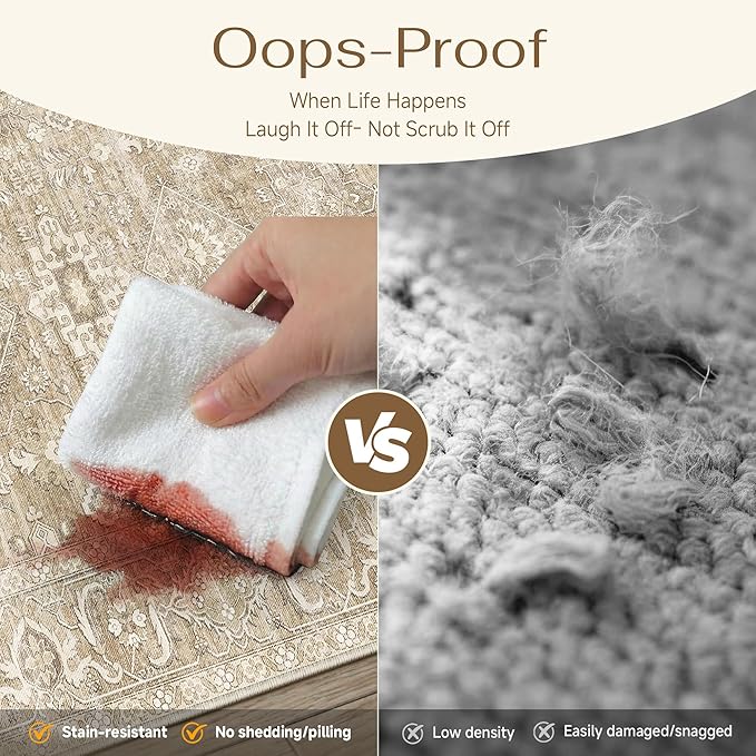 5x7 Washable Area Rug for Living Room Bedroom Vintage Beige Soft Low Pile - Image 7