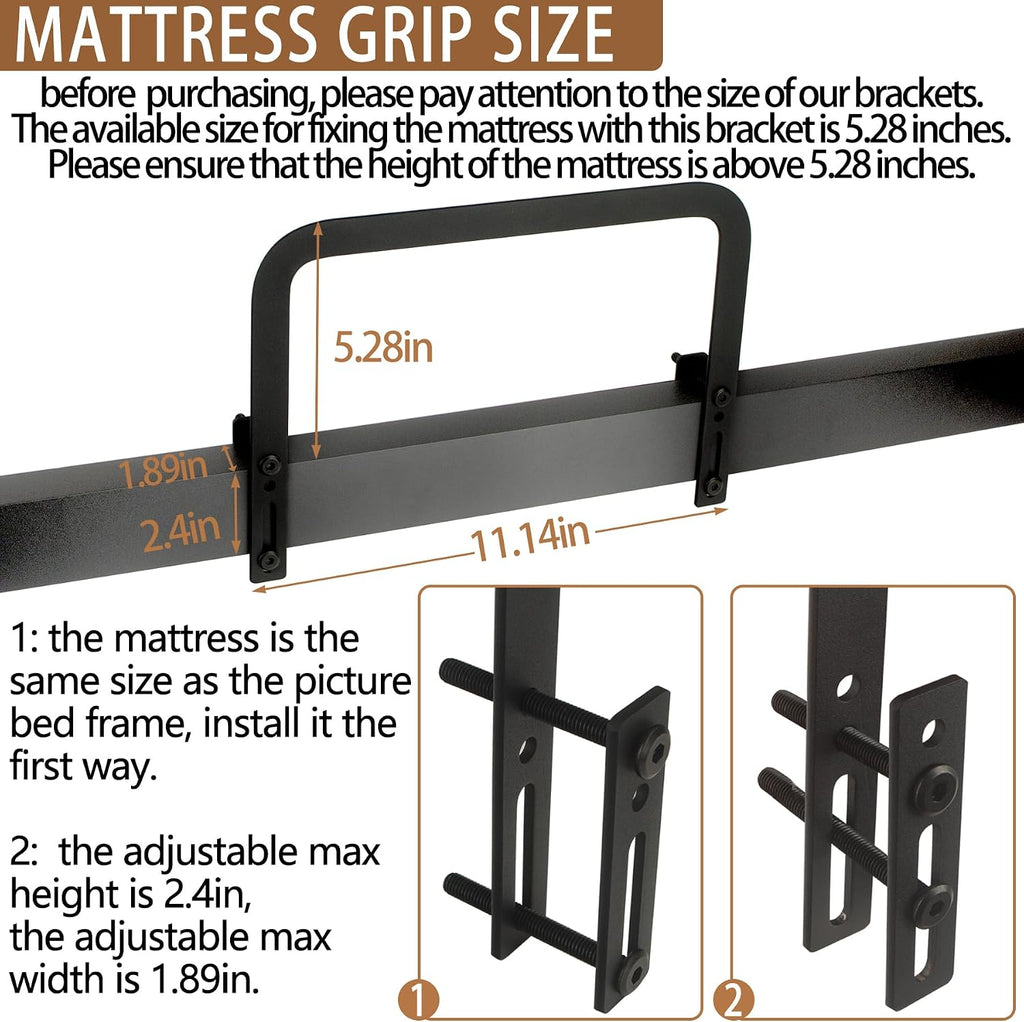 2Pcs Mattress Slide Stopper for Metal Bed Frame(H5.2in) Retainer Bar Holder Gripper Keeping Mattress from Sliding for Foot of Adjustable Beds Rv Grippers