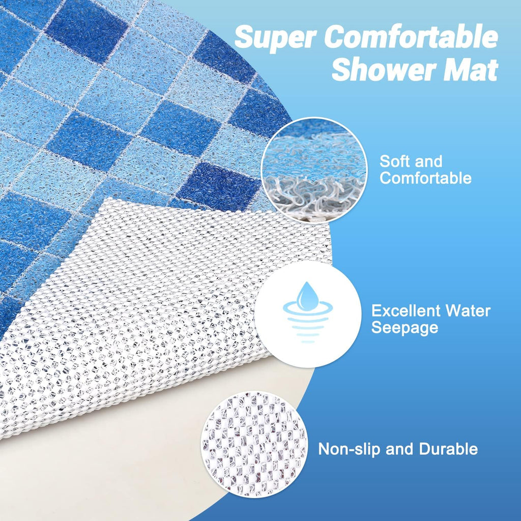 Shower Mat Non-Slip, Soft Comfort Bath Mat with Drainage Holes, PVC Loofah Massage Bathmat for Shower,Tub,Bathroom,Wet Areas, Quick Drying
