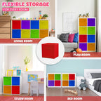 4E's Novelty 6 Packs 11 Inch Rainbow Color Storage Cube Bins, Colorful Storage Baskets For Nursery, Kids Room, Fabric Baskets For Toys, Clothes, Boho Cube Bins for Classroom Organization & Storage