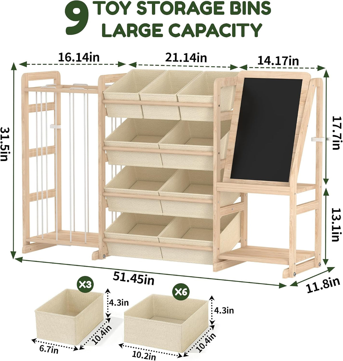 Multifunctional Toy Storage Organizer with Chalkboard: 4-in-1 Design