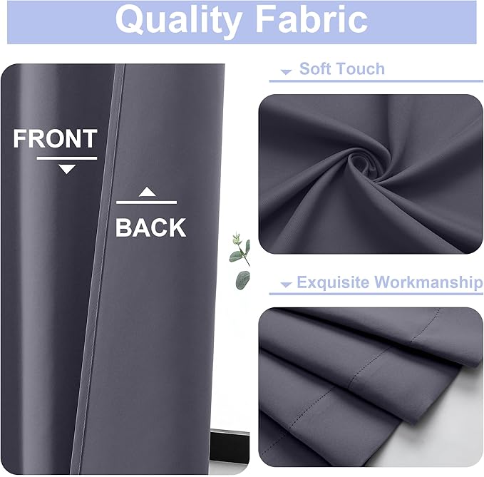 Simplebrand Ava Grey Short 36 Inches Blackout Curtain 2 Panels Set, Half Window - Image 3