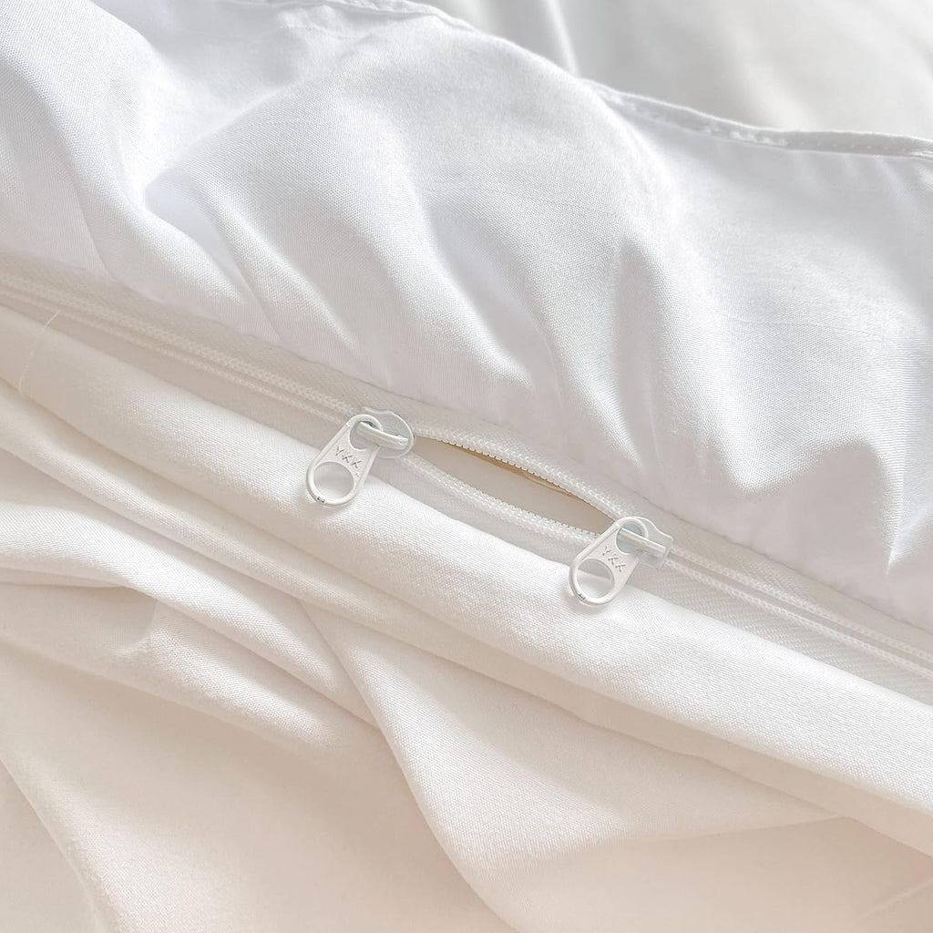 MOOWOO Chic Ruffle Lace Polyester Duvet Cover Set -Girl White Bedding-3 Piece Full Duvet Cover with Zipper Closure -Ultra Soft and Light Weight (White, Full)-No Comforter