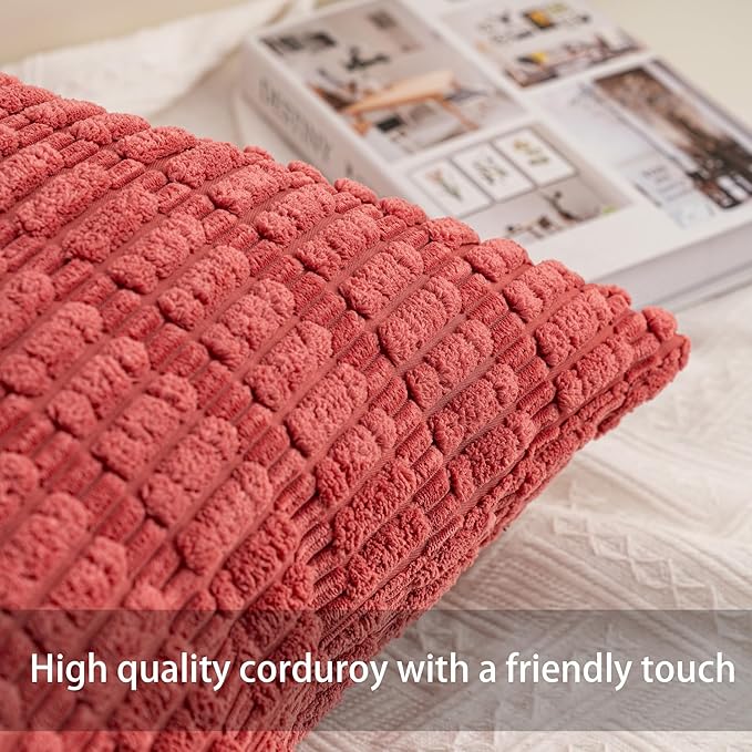 Pack of 2 Corduroy Decorative Throw Pillow Covers 20x20 InchSoft Boho Striped - Image 3