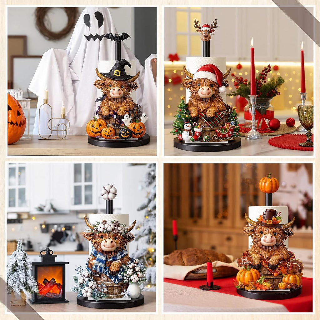 Novabright 14pcs Fall Interchangeable Paper Towel Holder, Highland Cow