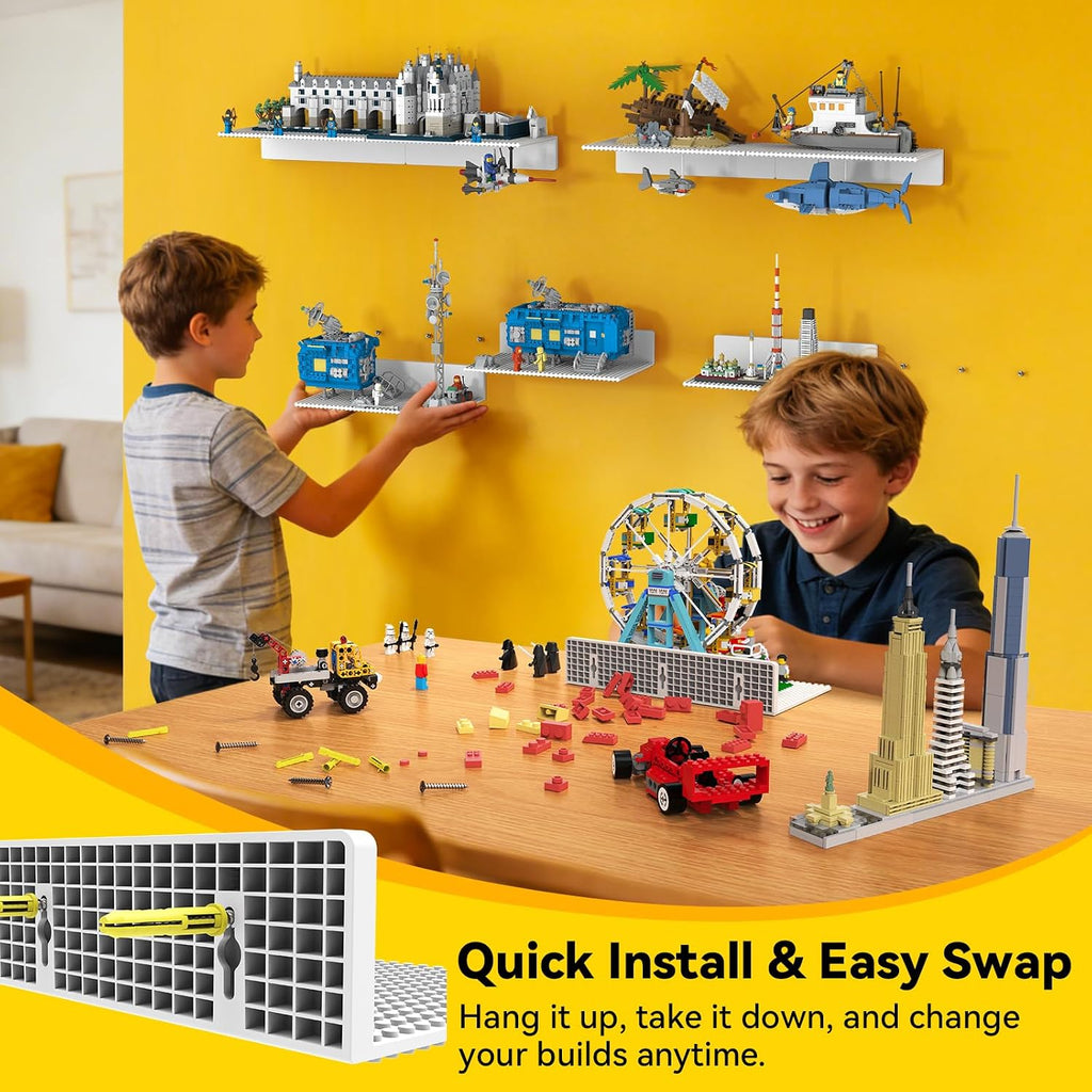 BlissBox 8-Pack Floating Shelves for Wall Compatible with Lego Bricks,White
