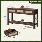 SUPERJARE Rattan Console Sofa Table with Outlets, USB-C Port and 3 Drawers