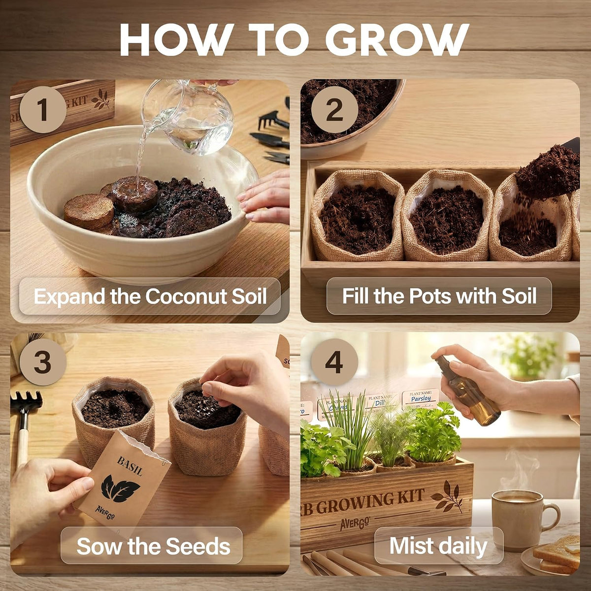 Indoor Herb Garden Kit, Herb Growing Kit for Kitchen and Windowsill