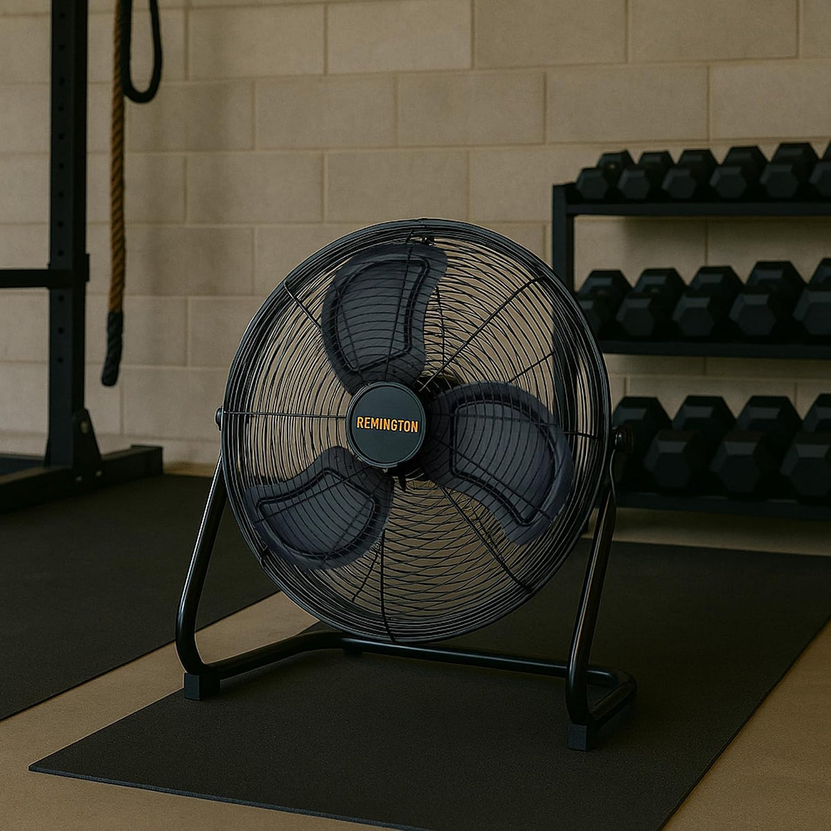 Remington High Velocity Floor Fan, 3 Speed Portable Cooling Unit - Heavy Duty Metal Airflow for Large Shops, Garages, and Warehouses, 20 Inch, Black