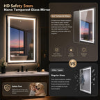Antok 24X36 LED Bathroom Mirror with Lights, Vanity Mirror for Wall with Black Frame, Touch Control, Anti-Fog, Dimmable Lights, Shatter-Proof, Memory Function, Wall-Mounted Vanity Mirrors