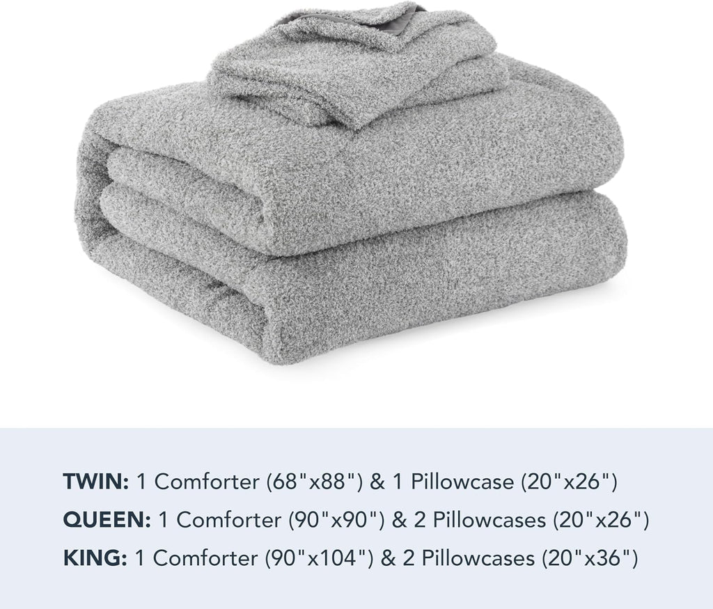 Berkshire Heathered Retro Comfort Plush rev Microfiber Comforter Set - Ultra-Soft & Breathable All-Season Bedding - 3-Piece Includes 1 Comforter (90’’×104’’) and 2 Pillow Shams(King, Edgecomb Grey)