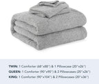 Berkshire Heathered Retro Comfort Plush rev Microfiber Comforter Set - Ultra-Soft & Breathable All-Season Bedding - 3-Piece Includes 1 Comforter (90’’×104’’) and 2 Pillow Shams(King, Edgecomb Grey)