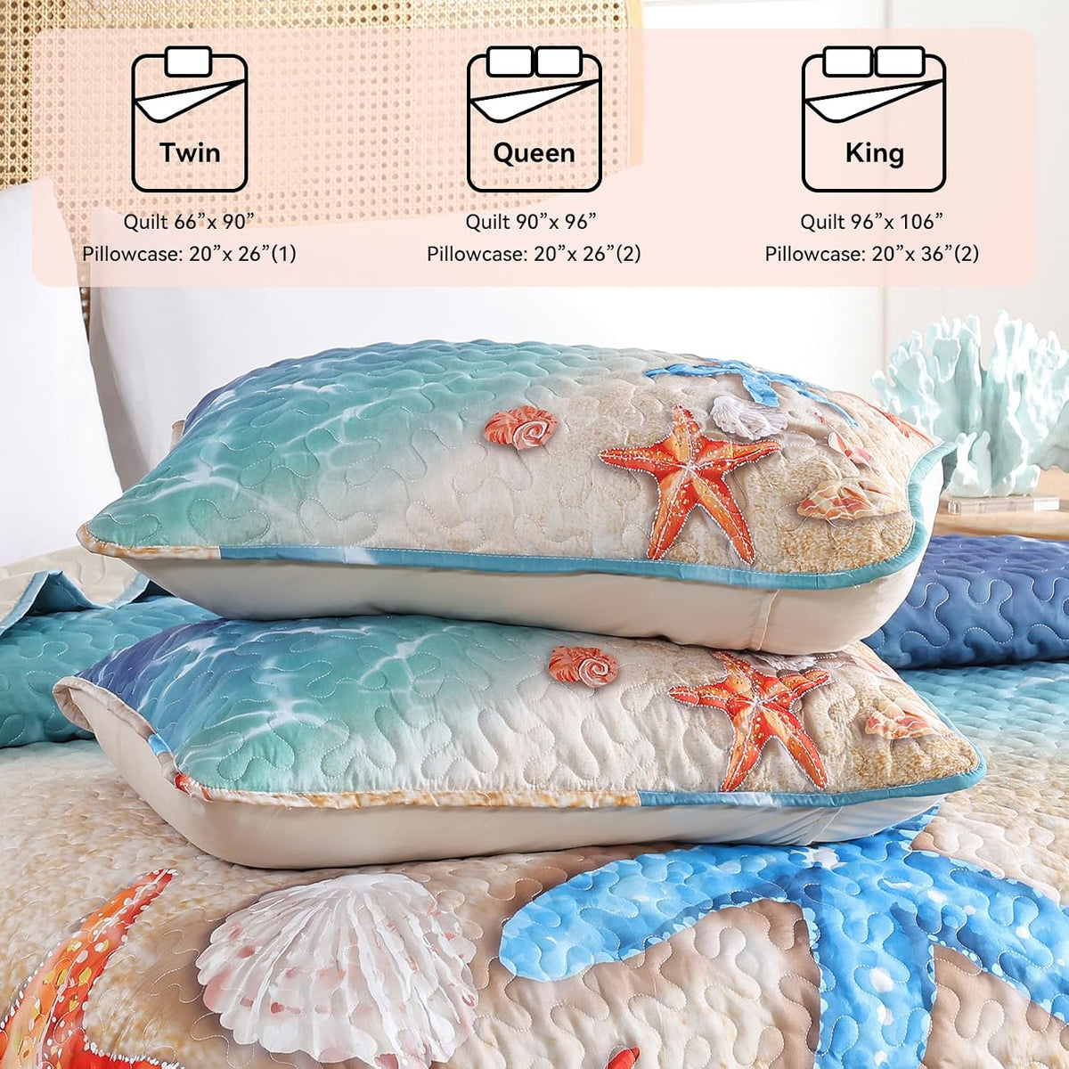 weigelia Coastal Quilt Queen Size, Beach Lightweight Summer Bedding