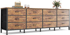 Huuger 70 Inch Dresser for Bedroom, TV Stand for 65, 75, 80 Inch TV, 12 Fabric Drawer Long Dresser, Large Entertainment Center for Bedroom, Wide Chest of Drawer with Storage, Rustic Brown