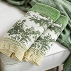 2 Pack Sage Green Hand Towels with Tassels for Bathroom Kitchen Decor, 13x32Inch 100% Cotton Ultra Soft Highly Absorbent,Farmhouse Vintage Towels for French Country Decor