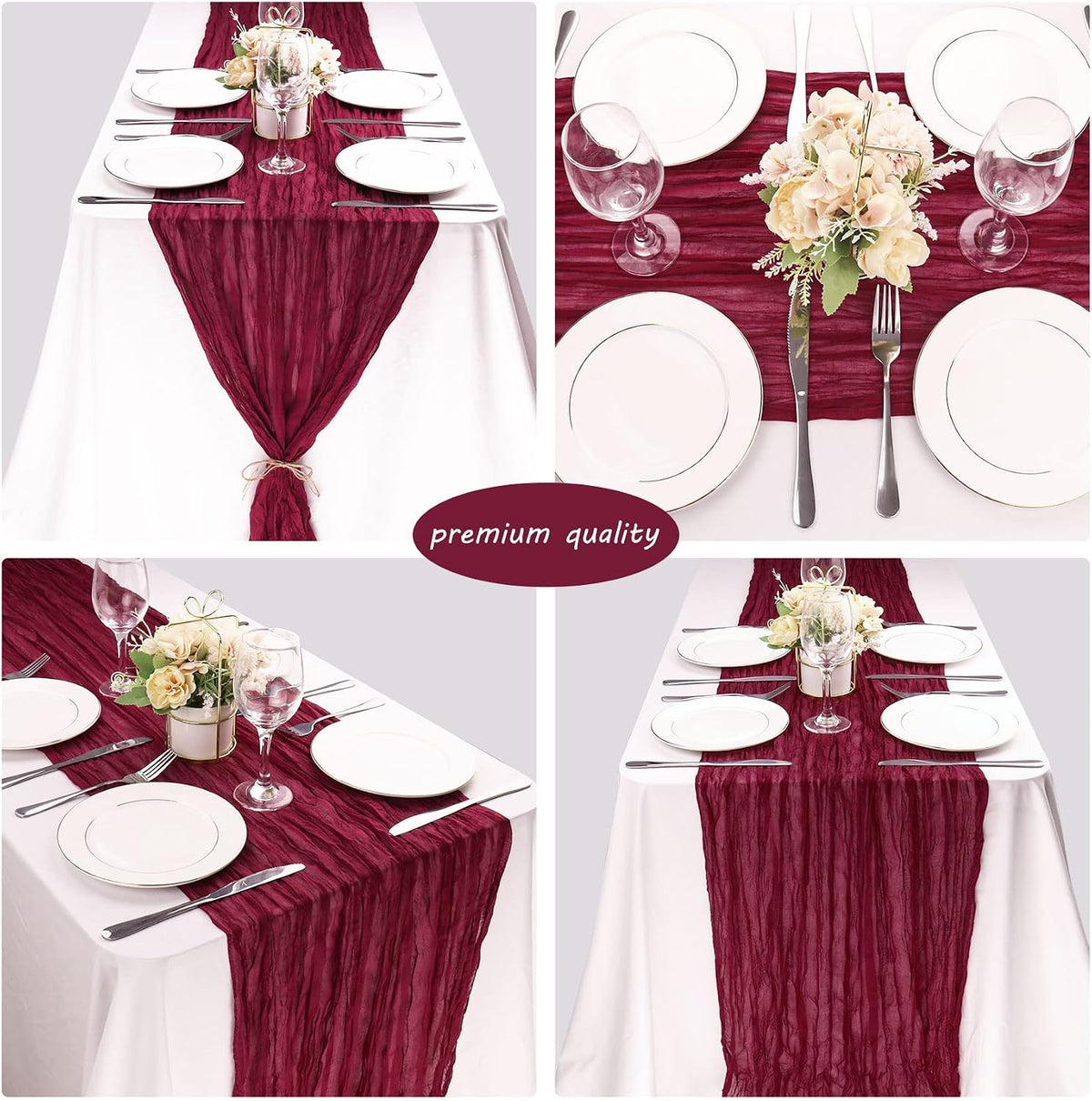 35x120 Inch Burgundy Cheesecloth Table Runner Fall Wedding Party Home Decor