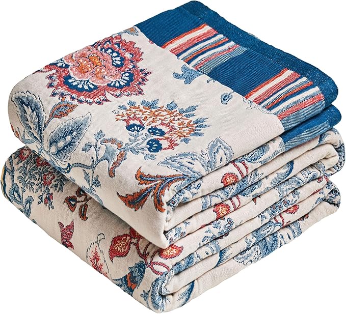 MSGKV Boho Throw Blanket 60"x80" 100% Cotton Floral Blanket by MSGKVHomeTextiles