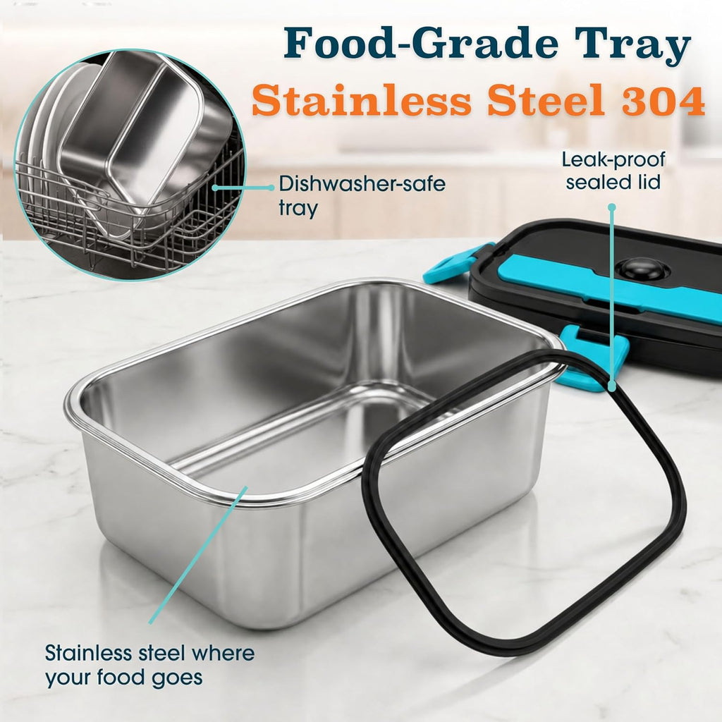TRAVELISIMO Extra-Large Electric Lunch Box For Adults Holds up to 8 Cups - 100W Heated Lunch Box For Men 1.8L, Portable Food Warmer for Travel & Work, Loncheras Electricas Para Calentar Almuerzo