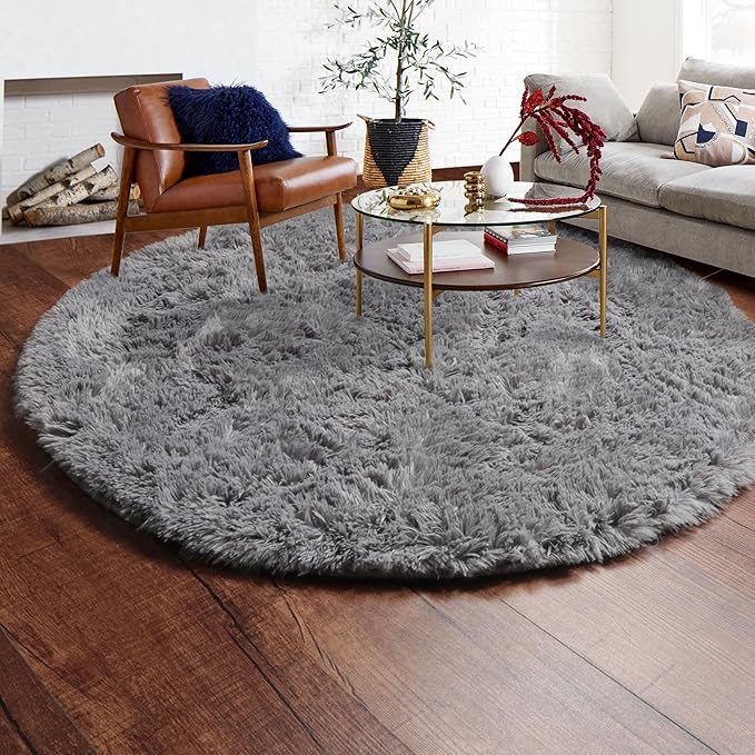 ONASAR Grey Round Area Rugs 5ft, Fluffy Plush Shaggy Carpet - Image 8