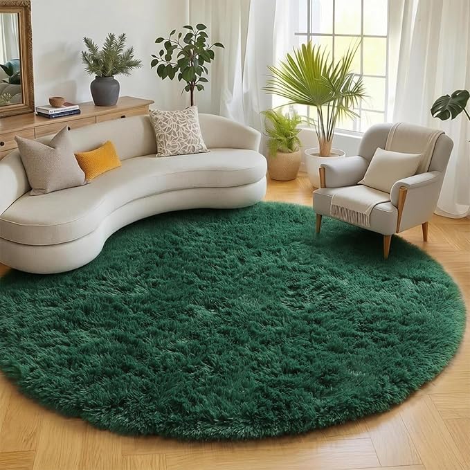 ONASAR Dark Green Round Area Rugs 6ft, Ultra Soft Bedroom Circle Rug by ONASAR