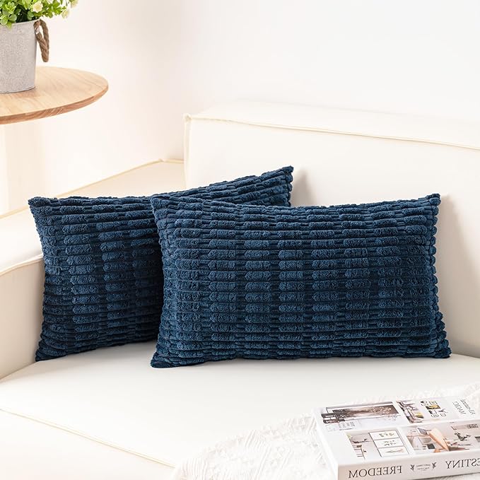 Pack of 2 Corduroy Decorative Throw Pillow Covers 12x24 Inch Soft Striped by Unknown