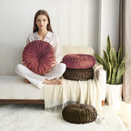 HIG Set of 2 Decorative Round Pleated Throw Pillows, Classy Accent Pumpkin - Image 7