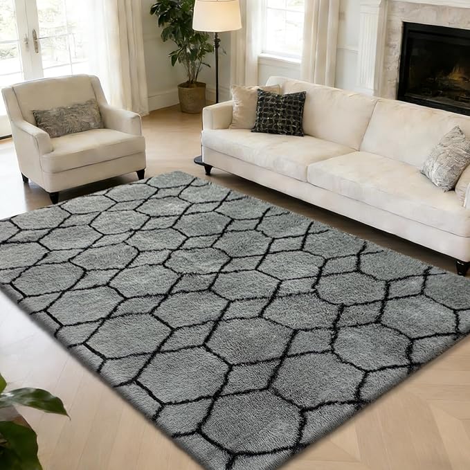 Shag Area Rug for Bedroom 4x6, Fluffy Area Rugs for Living Room, Geometric Soft - Image 2