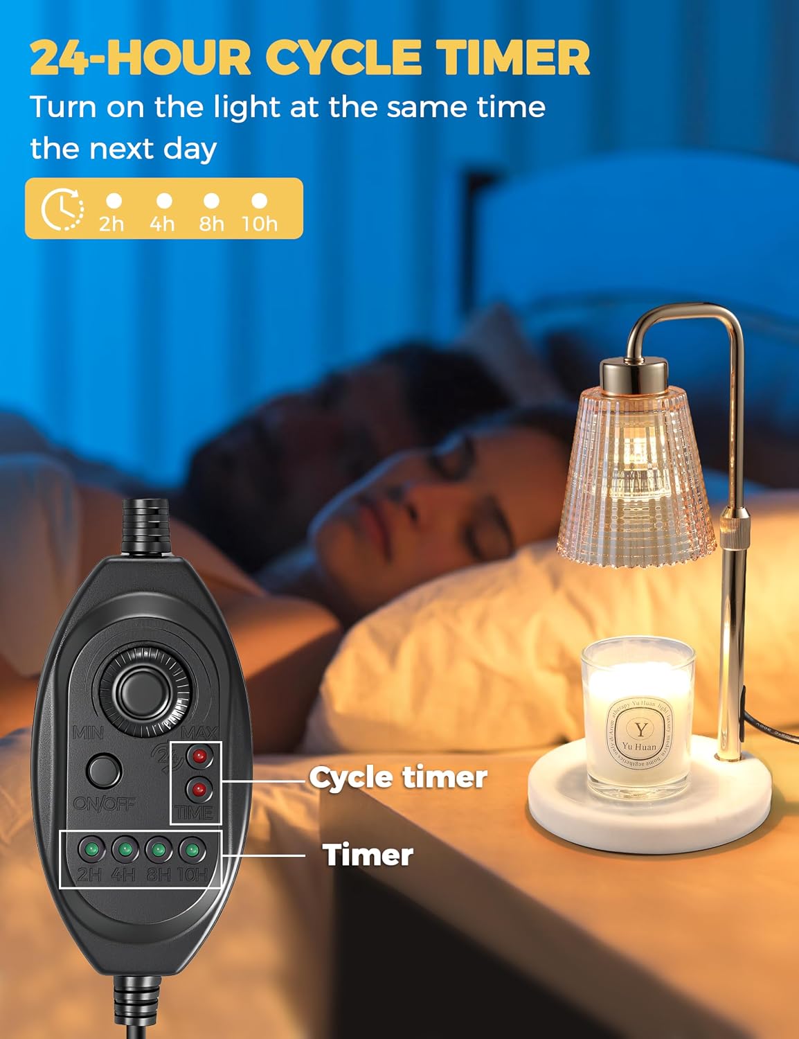 Marble Candle Warmer Lamp White with Cycle Timer, Dimmable Wax Melt Warmer
