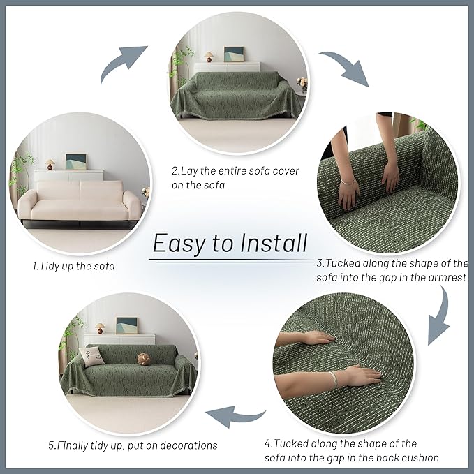MYSKY HOME Loveseat Cover Moss Green Couch Cover Sectional Couch Covers - Image 7