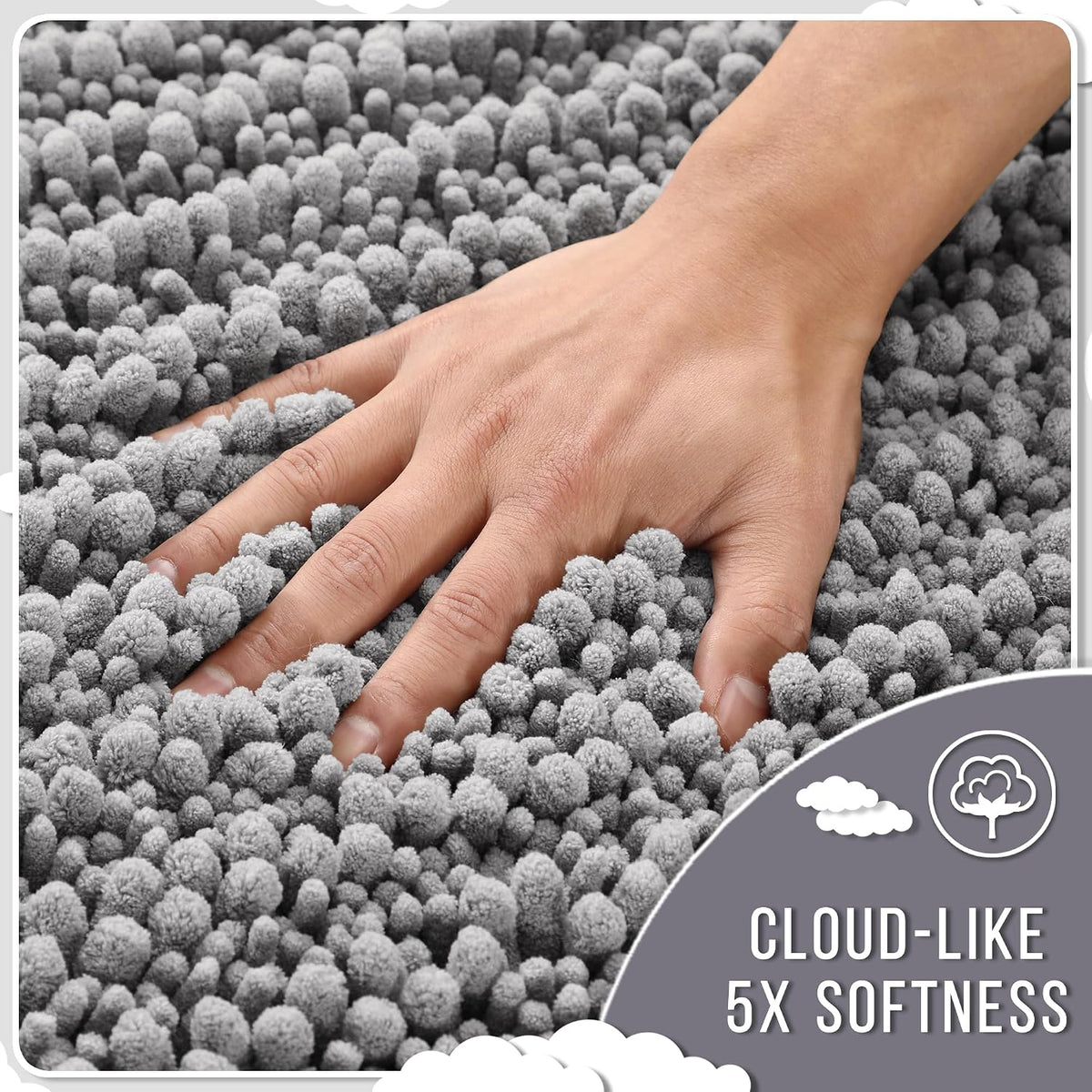 Yimobra Large Bathroom Rugs Non Slip Washable 36x24 Inch - Ultra Soft Absorbent Chenille Bath Mat, Quick Dry Shaggy Floor Carpet for Tub Shower, Gray Home Decor Accessories