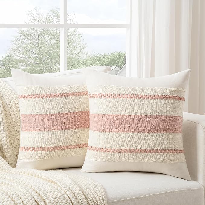 Fancy Homi Set of 1 Boho Pink Decorative Throw Pillow Cover 18x18 Inch - Image 2