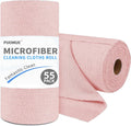 Puomue 55 Pack Microfiber Cleaning Cloth Roll, Tear Away Reusable Paper Towels, 11" x 9", Ultra Absorbent & Lint Free Microfiber Cloth for Cleaning Cars, Kitchen, Window, Home and Shop, Pink