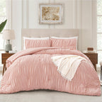 Andency Ruched Blush Pink King Comforter Set, Boho Ruffle Bedding 3 Pieces