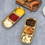 6 Pcs Soy Sauce Dish, Divided Dip Bowls with 3 Compartment, Seasoning Dipping Sauce Plate, Stainless Steel Serving Tray (Golden)