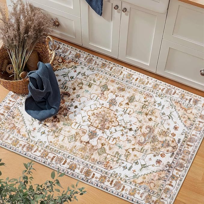 SERISSA Boho Rugs for Entryway, 2x3 Peach Cream Entryway Rug Non-Slip Washable - Image 8