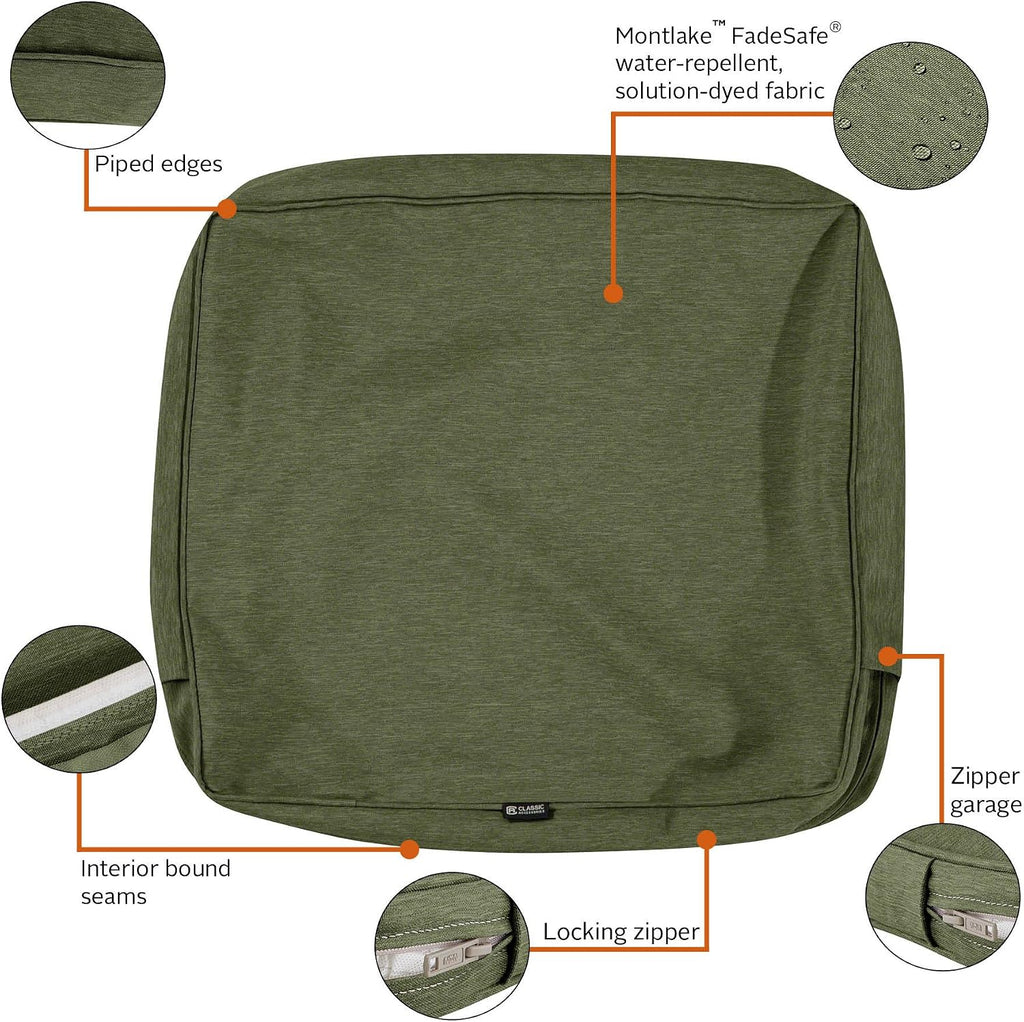 Classic Accessories Montlake Water-Resistant 21 x 22 x 4 Inch Outdoor Back Cushion Slip Cover, Patio Furniture Cushion Cover, Heather Fern Green, Patio Furniture Cushion Covers