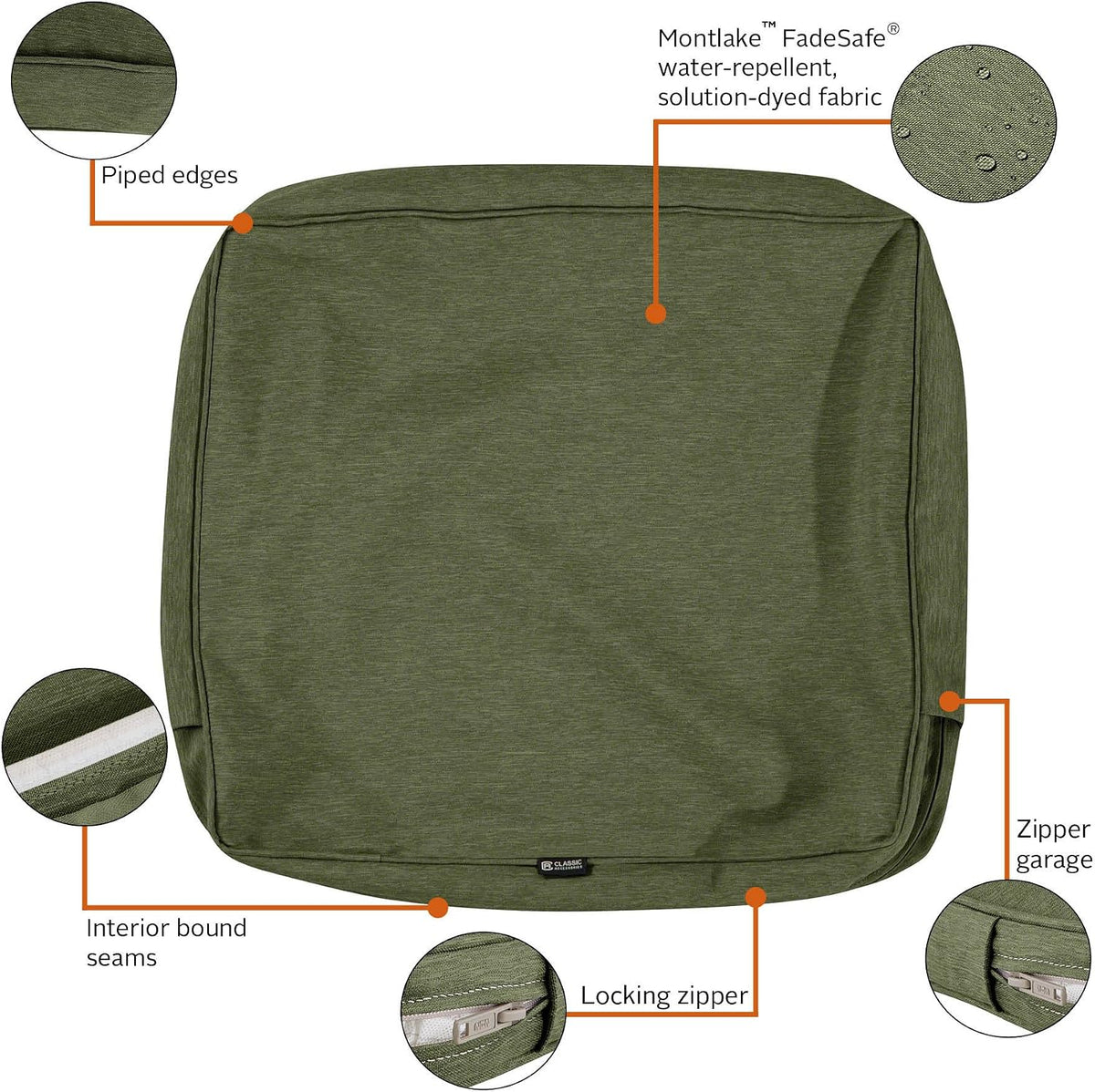 Classic Accessories Montlake Water-Resistant 21 x 22 x 4 Inch Outdoor Back Cushion Slip Cover, Patio Furniture Cushion Cover, Heather Fern Green, Patio Furniture Cushion Covers