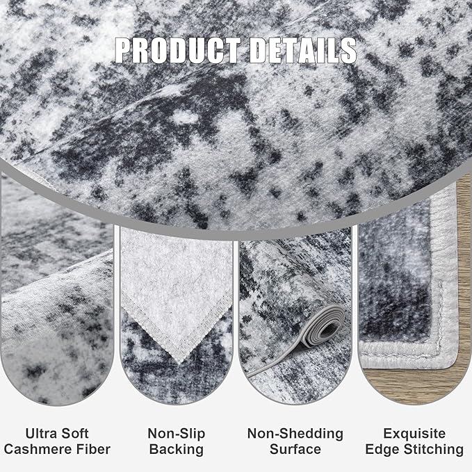 2.6'x8' Runner Rug Washable Rug;Modern Abstract Soft Thin Runner Rug Dark-Black - Image 6