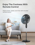 PELONIS 18" 5-Blade Adjustable Oscillating Pedestal Fan with Remote, Black